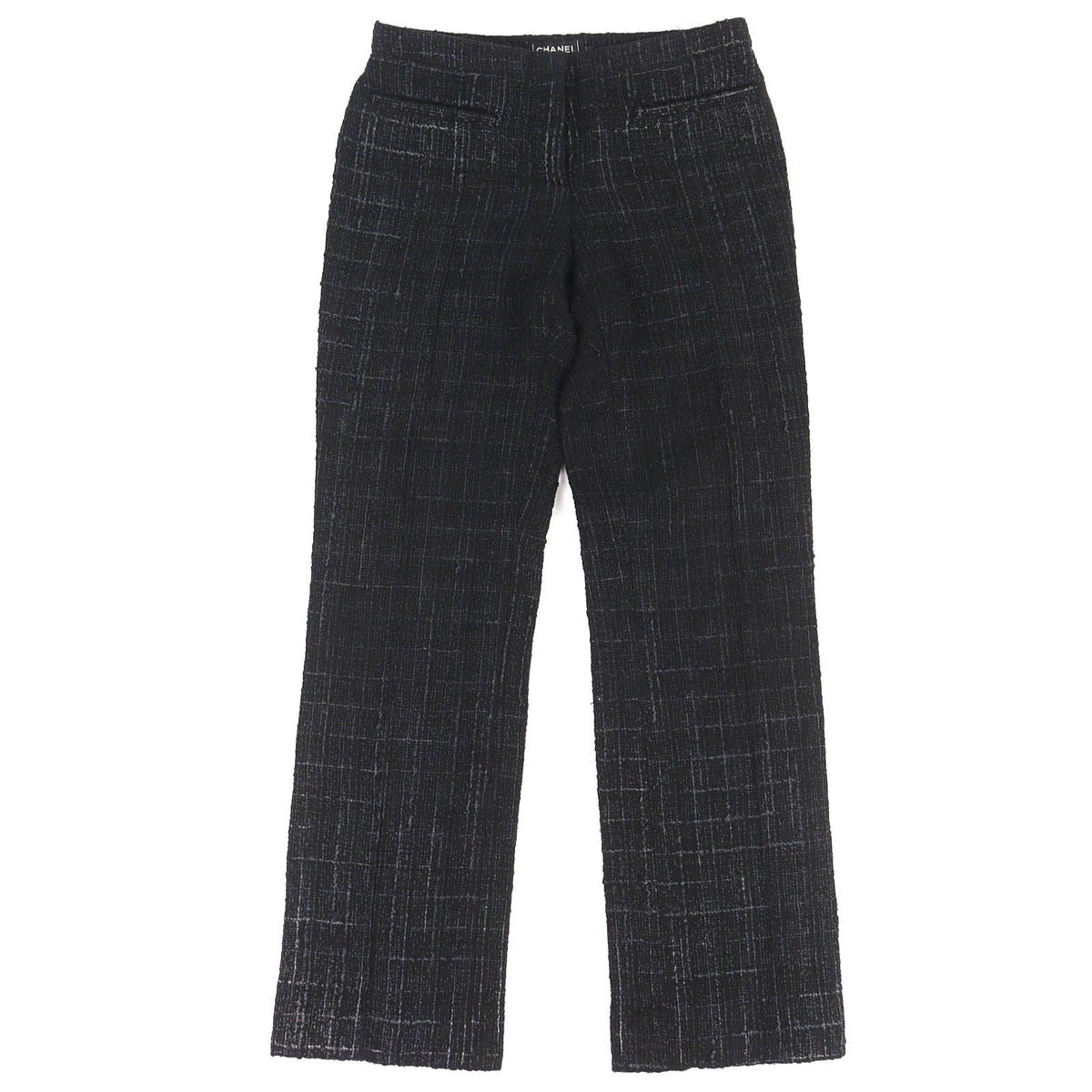Chanel Rhinestone Coco Button Cotton Tweed Long Pants Black 34