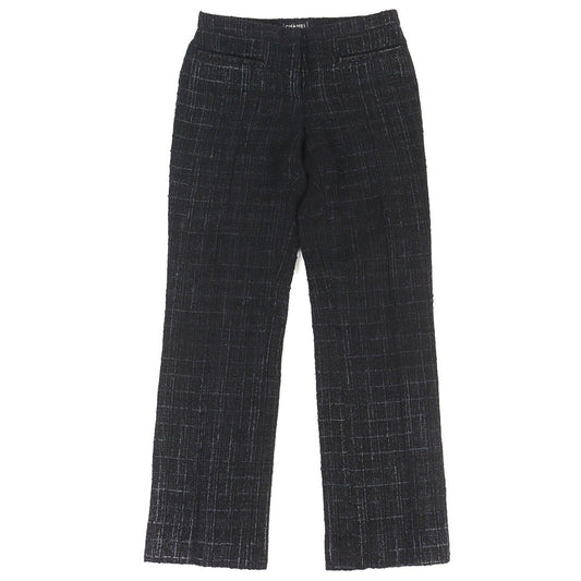 Chanel Rhinestone Coco Button Cotton Tweed Long Pants Black 34