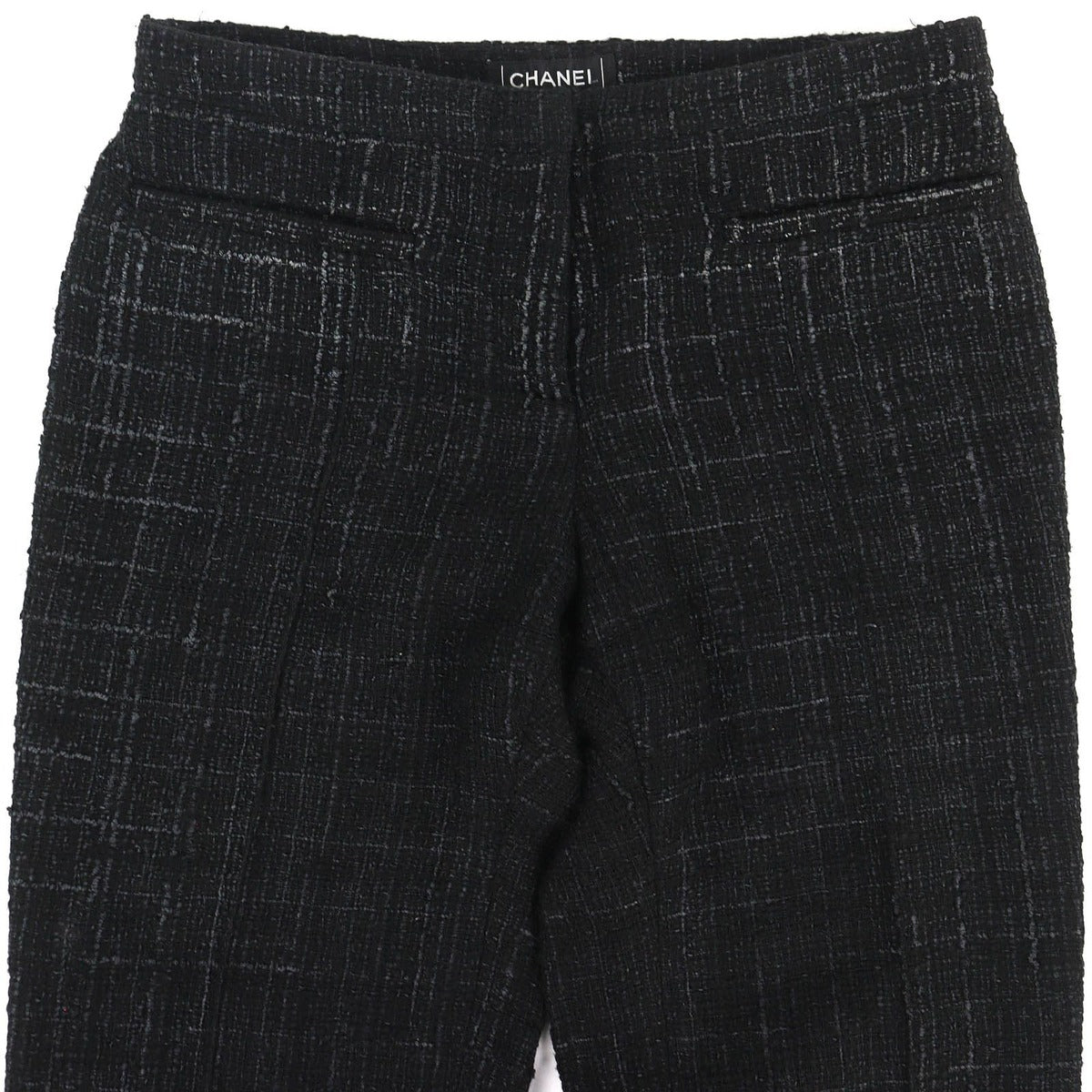 Chanel Rhinestone Coco Button Cotton Tweed Long Pants Black 34 — view 3