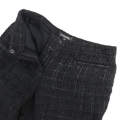 Chanel Rhinestone Coco Button Cotton Tweed Long Pants Black 34 — view 5