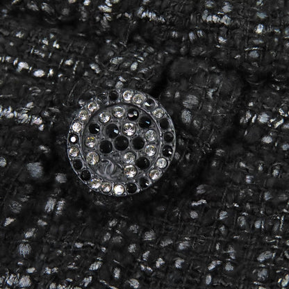 Chanel Rhinestone Coco Button Cotton Tweed Long Pants Black 34 — view 7