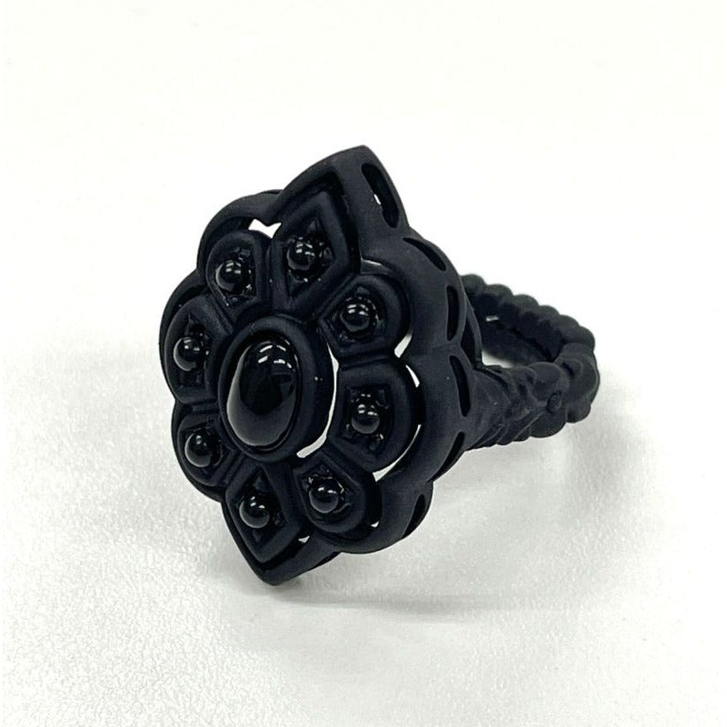 Gucci Michele Period Stone Faux Pearl Flower Ring 10 Black — view 2