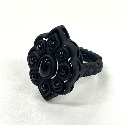 Gucci Michele Period Stone Faux Pearl Flower Ring 10 Black — view 2