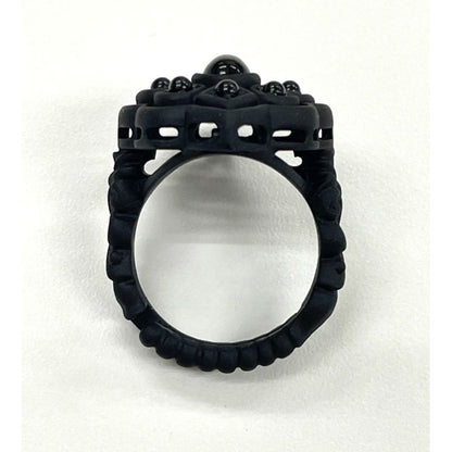 Gucci Michele Period Stone Faux Pearl Flower Ring 10 Black — view 6