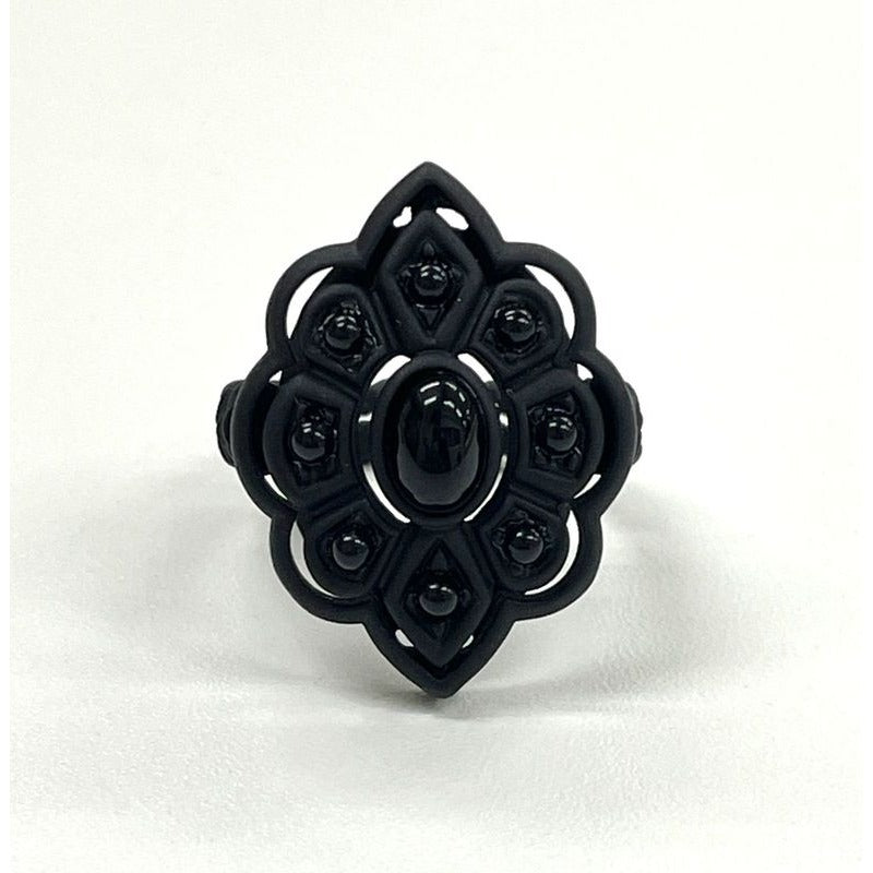 Gucci Michele Period Stone Faux Pearl Flower Ring 10 Black