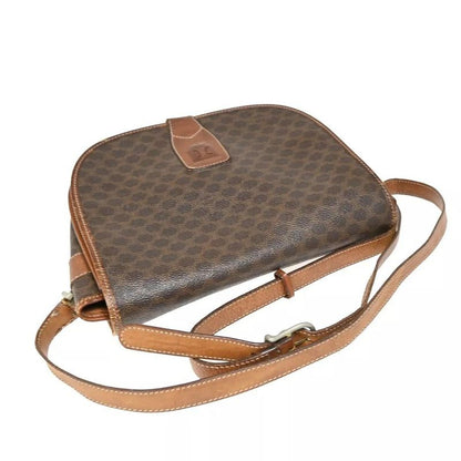 Celine Old Celine Shoulder Bag Macadam Pattern Brown Leather 04bs139