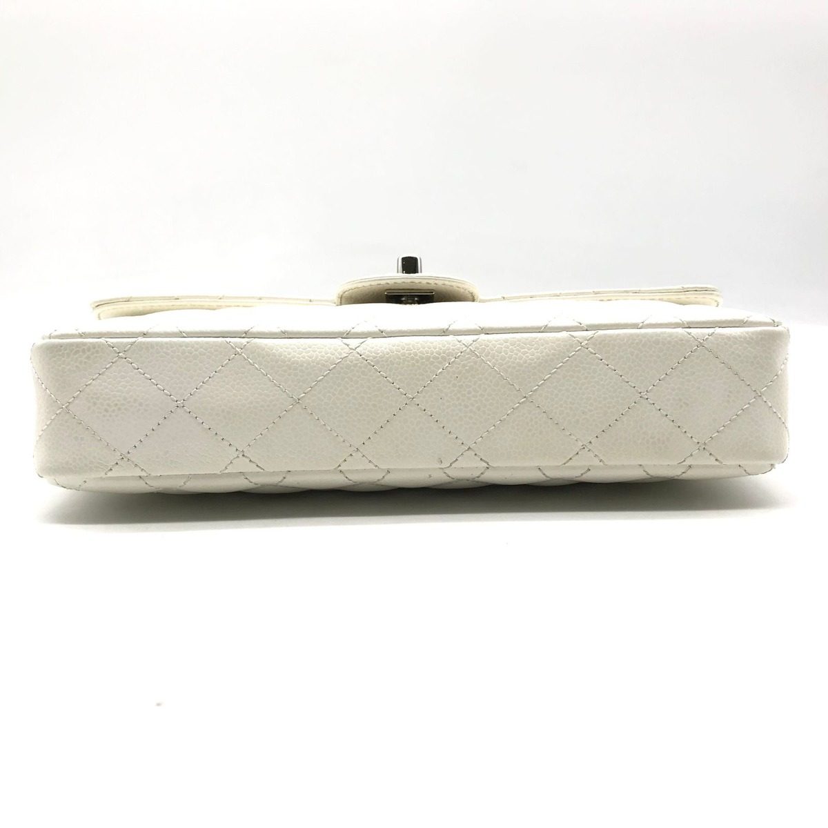 Chanel Caviar Leather CC Logo Turnlock Chain Shoulder Bag White — view 3
