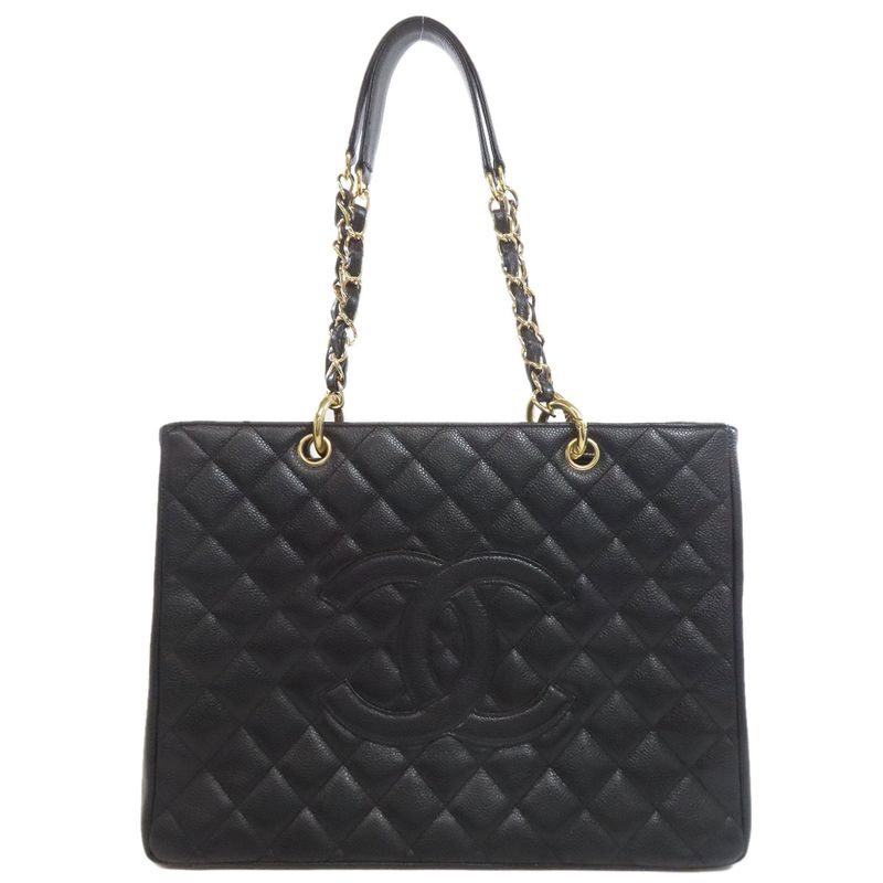 Chanel GTS Chain Tote Coco Mark Gold Hardware Tote Bag Grained Calfskin Women