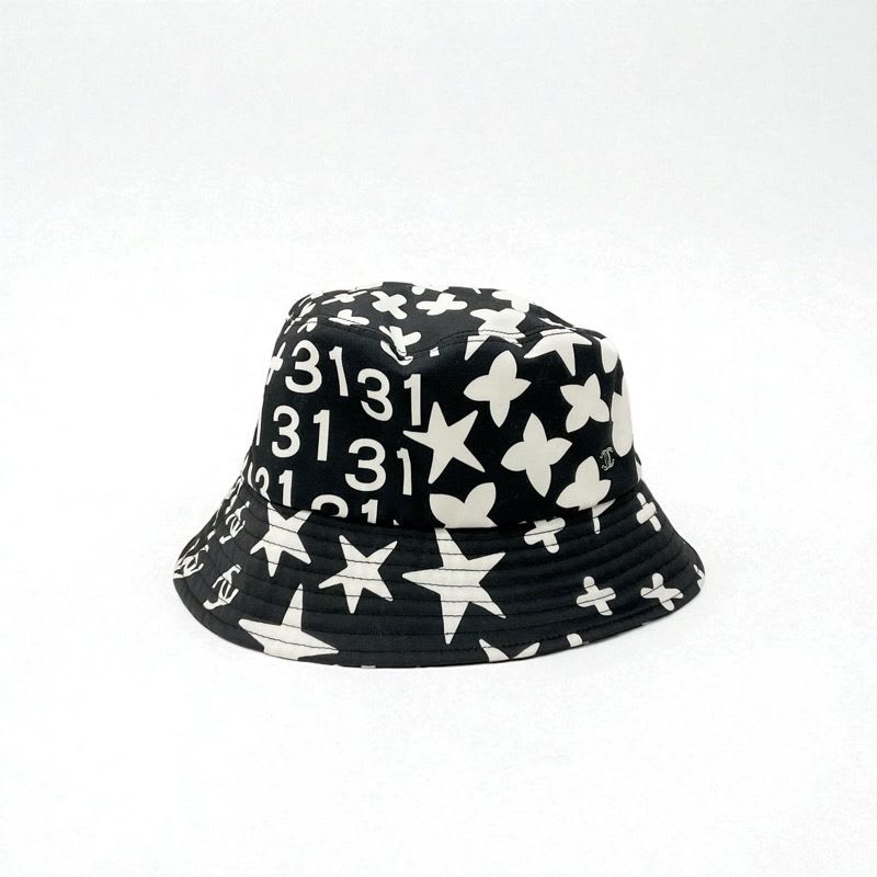 Chanel Hat Cotton Black White Bucket Coco Mark Logo