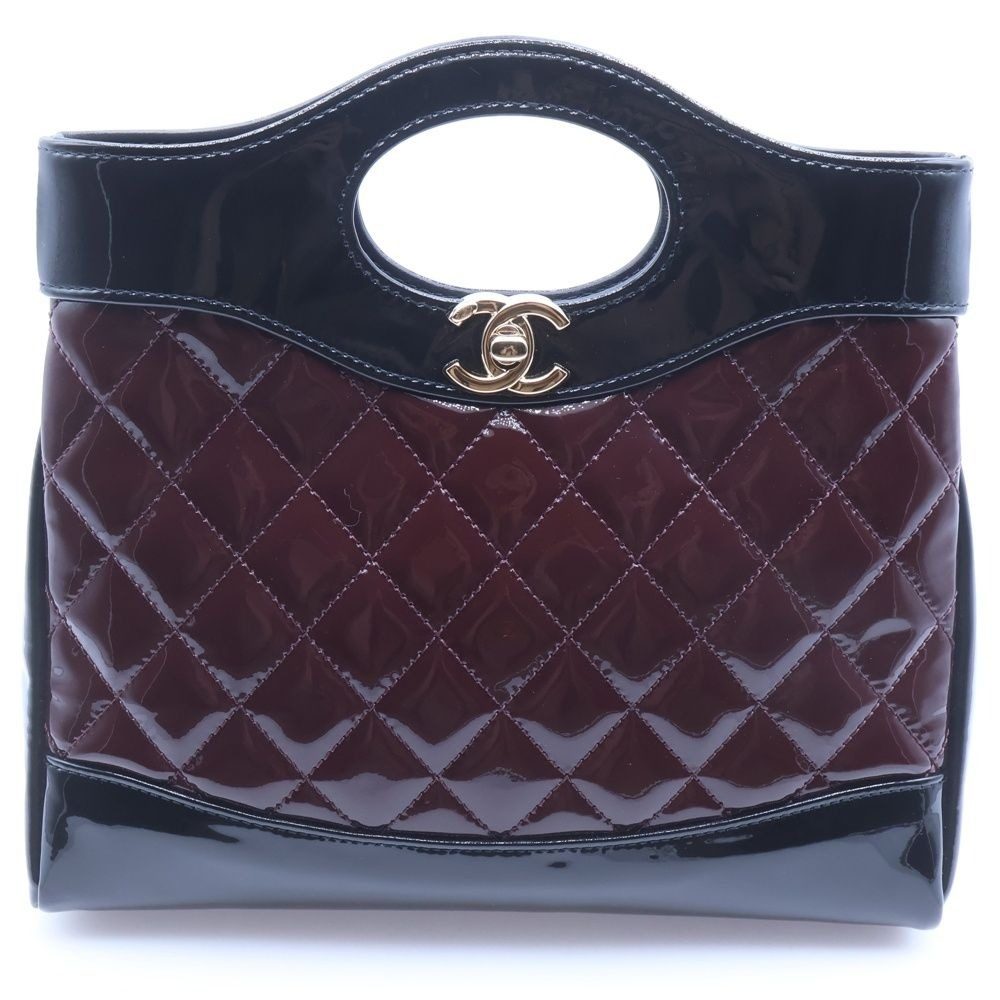 Chanel 31 Shopping 2-Way Chain Mini Shoulder Bag Gold Black Patent Leather