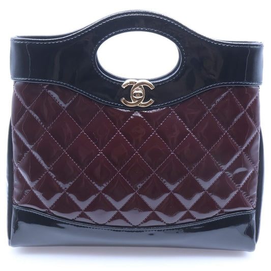 Chanel 31 Shopping 2-Way Chain Mini Shoulder Bag Gold Black Patent Leather