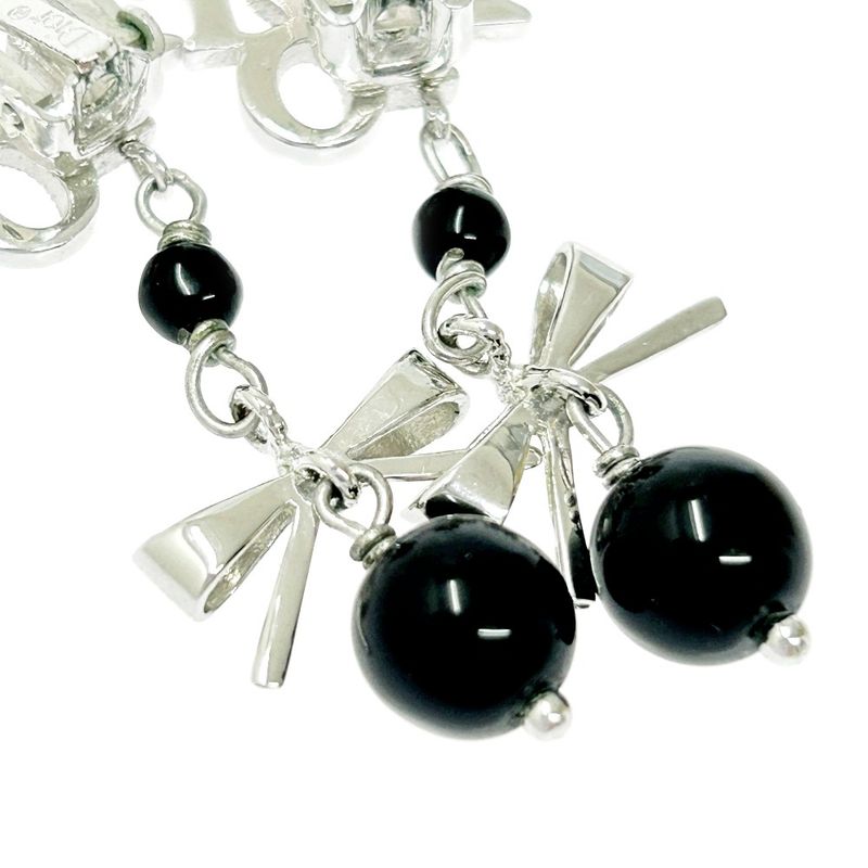 Christian Dior Metal Rhinestone Dior Logo Swing Ribbon Earrings Silver 291225