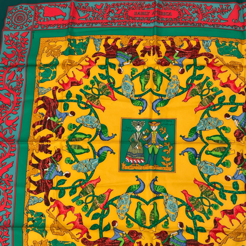 Hermes Early America Early America Carre 90 Scarf Green Multicolor Silk