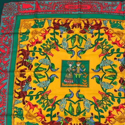 Hermes Early America Early America Carre 90 Scarf Green Multicolor Silk