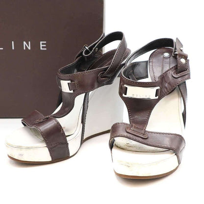 Celine Wedge Sole Strap Sandal White and Brown 36