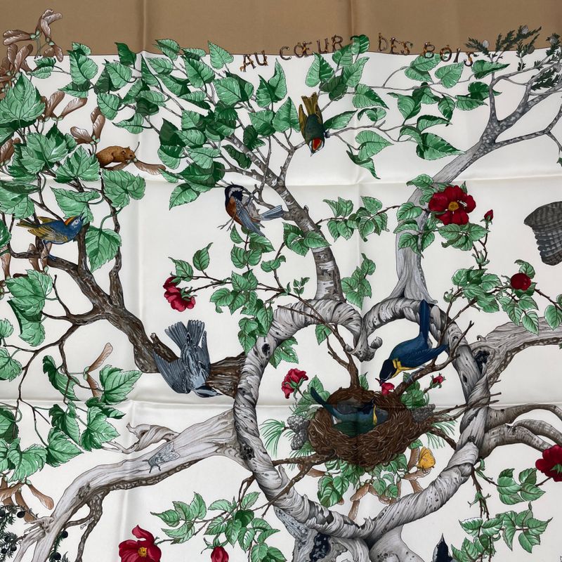 Hermes Carre 90 AU Coeur DES BOIS In The Woods Scarf Silk Blawan
