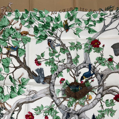 Hermes Carre 90 AU Coeur DES BOIS In The Woods Scarf Silk Blawan