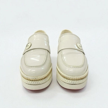 Chanel Loafer Leather Shoes Patent Leather White Gold Here Mark Thick Sole