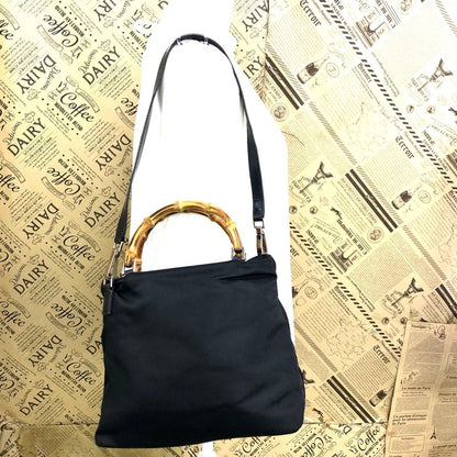Gucci Shoulder Bag Bamboo Nylon Black Travel Formal — view 2