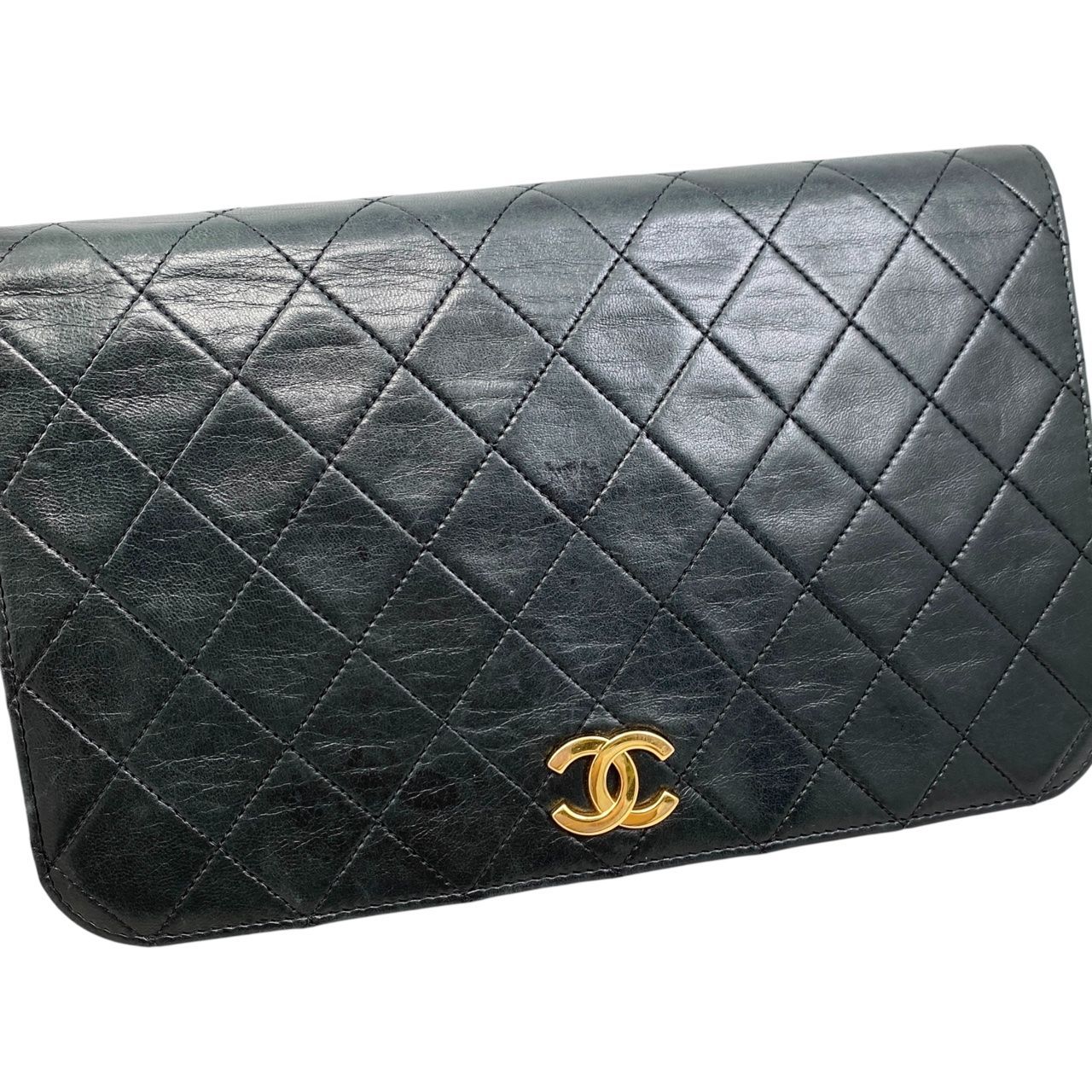 Chanel Shoulder Bag Matelasse Lambskin Coco Mark Chain Vintage Black Gold
