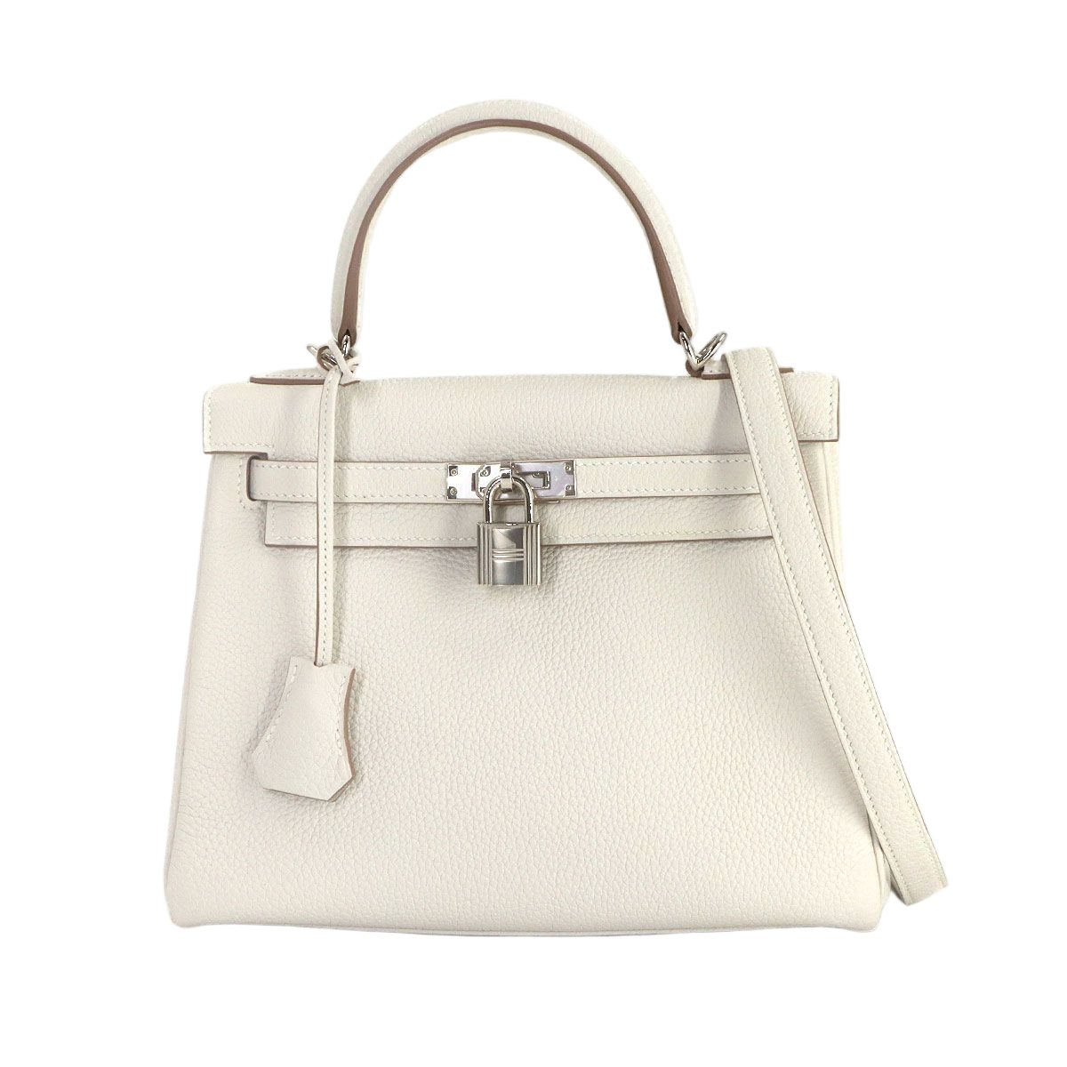 Hermes Kelly 25 Togo Mushroom 2-Way Bag Retourne Silver