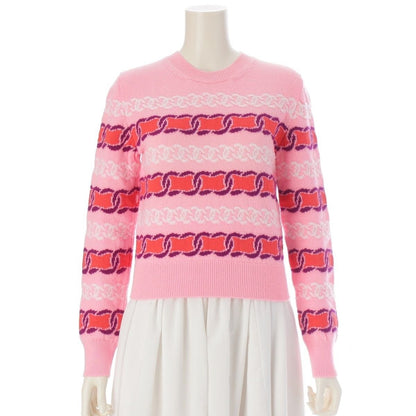 Chanel Cashmere CC Logo Cropped Long Sleeve Sweater Knit Top Pink 34
