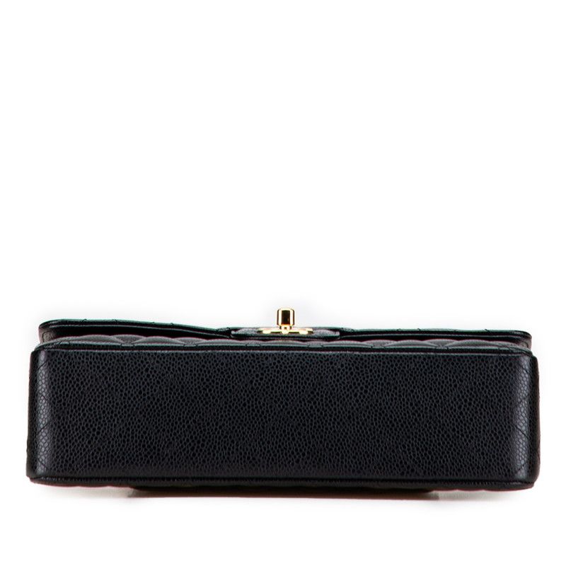 Chanel Matelasse 25 Coco Mark Double Flap Chain Shoulder Bag Black Caviar Skin