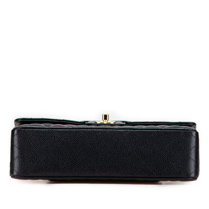 Chanel Matelasse 25 Coco Mark Double Flap Chain Shoulder Bag Black Caviar Skin