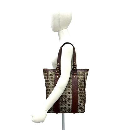 Fendi Zucchino FF Pattern Canvas Leather Tote Business Brown — view 2