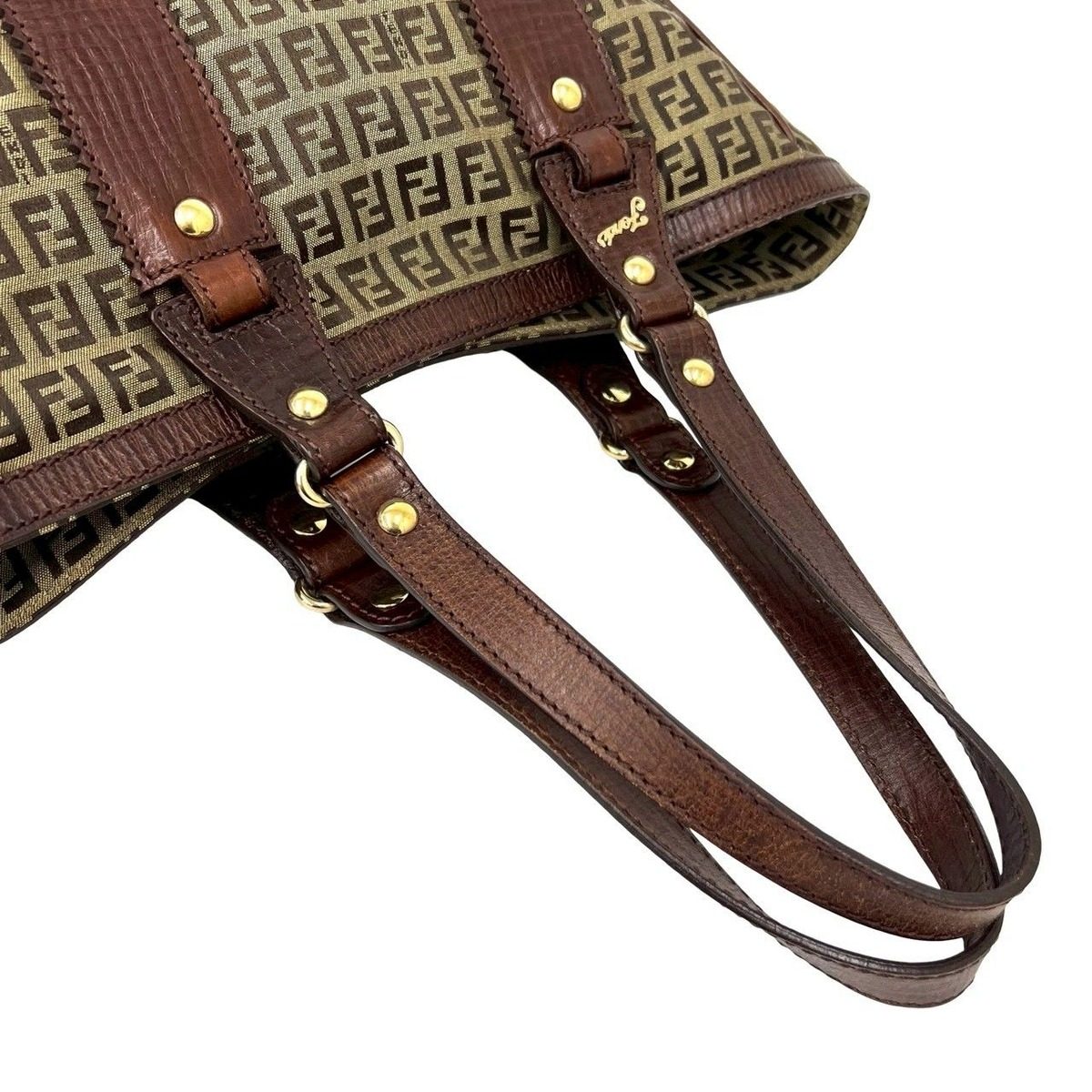 Fendi Zucchino FF Pattern Canvas Leather Tote Business Brown — view 4
