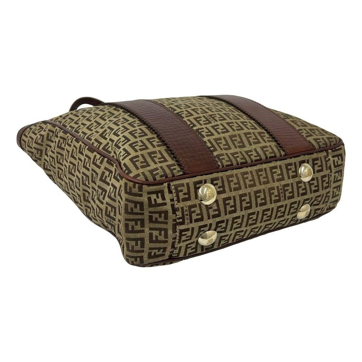 Fendi Zucchino FF Pattern Canvas Leather Tote Business Brown — view 7