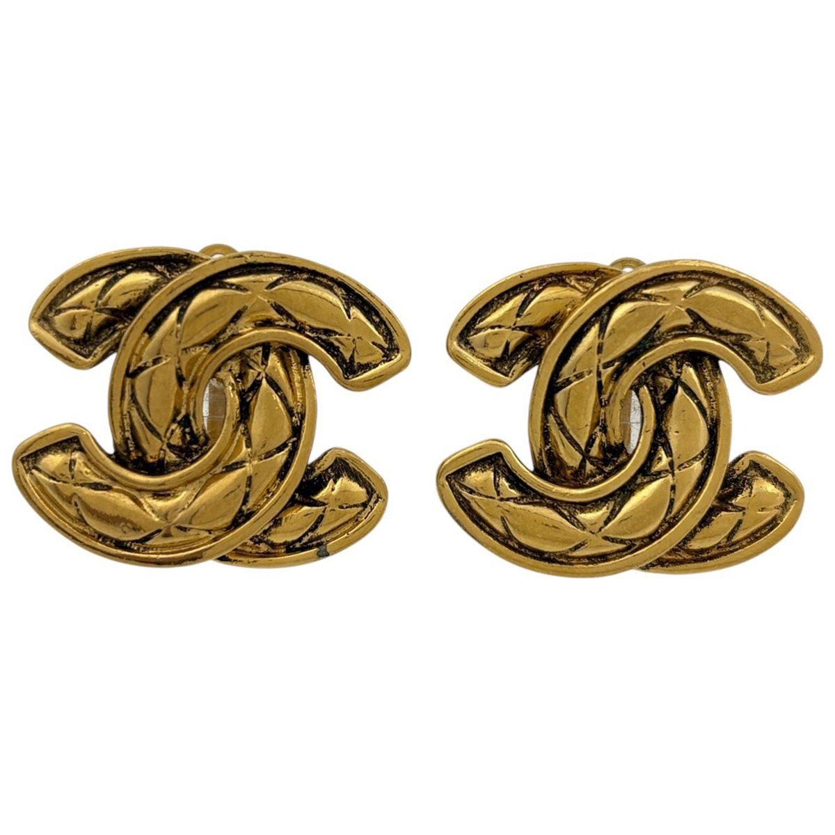 Chanel CC Logo Earrings Gold Plated