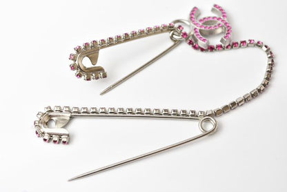 Chanel Brooch Pin Brooch Coco Mark Rhinestone Silver Magenta 230614