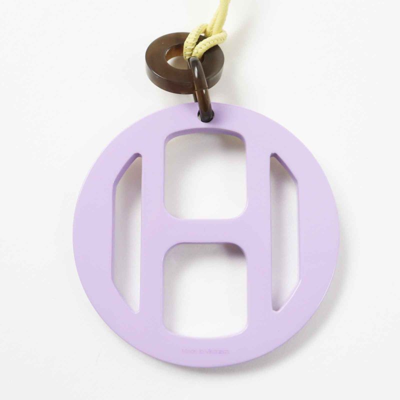 Hermes H Ekip Pendant Necklace Buffalo Horn Lavender Yellow With Box And