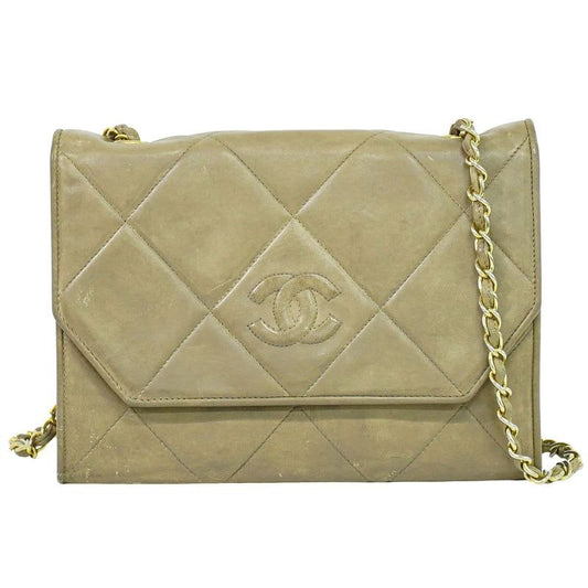 Chanel Quilted Chain Shoulder Bag Lambskin Leather Beige