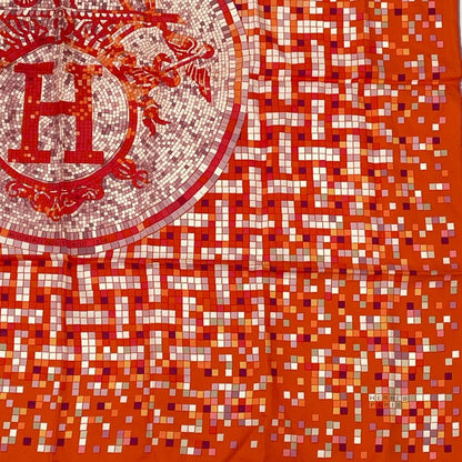 Hermes Scarf Carre 90 Silk Mosaiqueau24 Mosaic 24 Horse Pattern Orange Multicolo