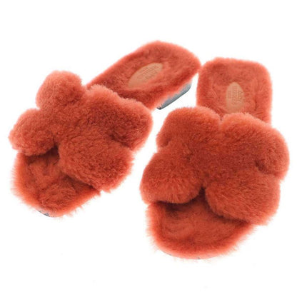 Hermes 23ss Oran Mouton Flat Sandals Rouge de Tulane 36