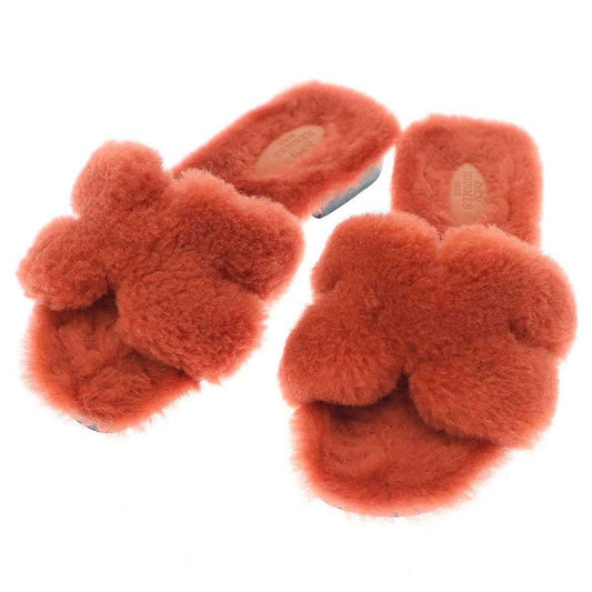 Hermes 23ss Oran Mouton Flat Sandals Rouge de Tulane 36