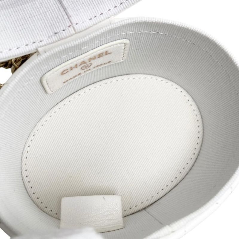 Chanel Shoulder Bag Vanity Mini Matelasse Lambskin Coco Mark Chain White Gold
