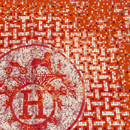 Hermes Scarf Carre 90 Silk Mosaiqueau24 Mosaic 24 Horse Pattern Orange Multicolo