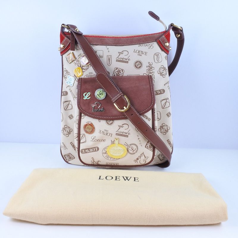 Loewe Pin Badge Suede Brown Women's Shoulder Bag