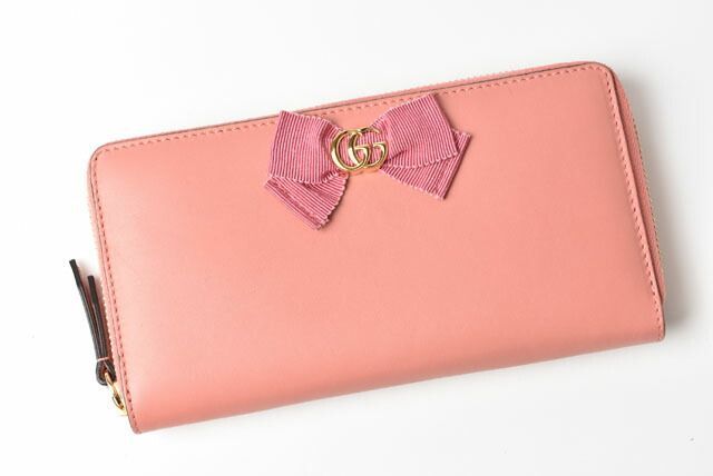Gucci Wallet Gucci Long Wallet Round Zipper GG Marmont Ribbon Pink 435819 Dlxwj