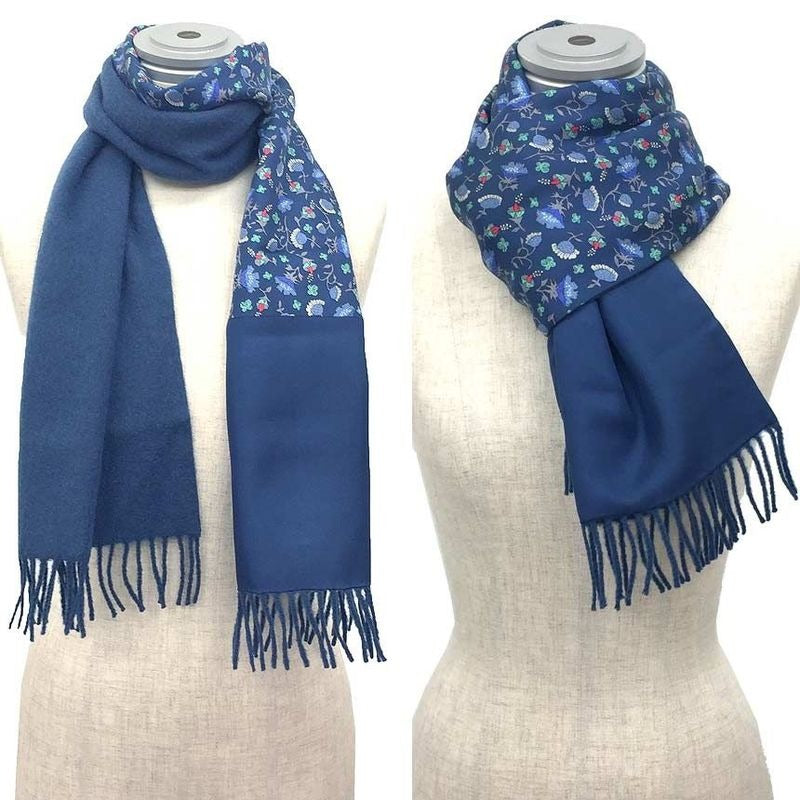Hermes Shawl Scarf Reversible Flower Floral Navy