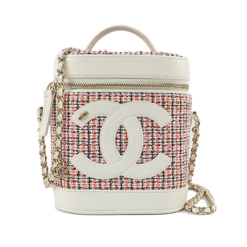 Chanel Vanity Case Chain Shoulder Tweed White Gold Hardware