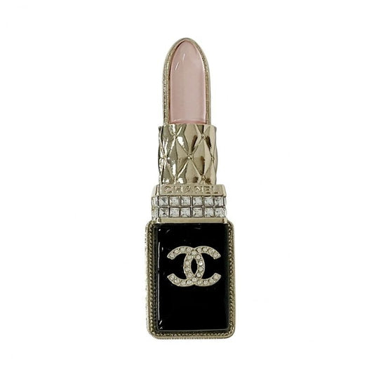 Chanel Brooch Corsage Gold Black Pink Coco Mark Rhinestone Lip Motif