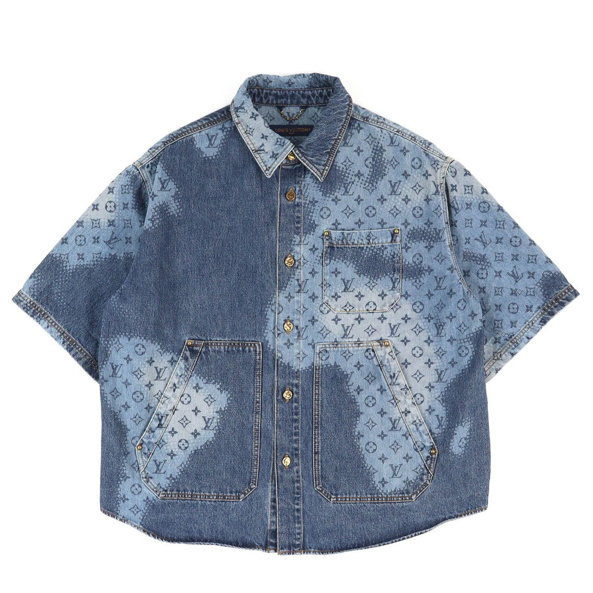 Louis Vuitton Cotton Monogram Gradient Short Sleeve Denim Shirt