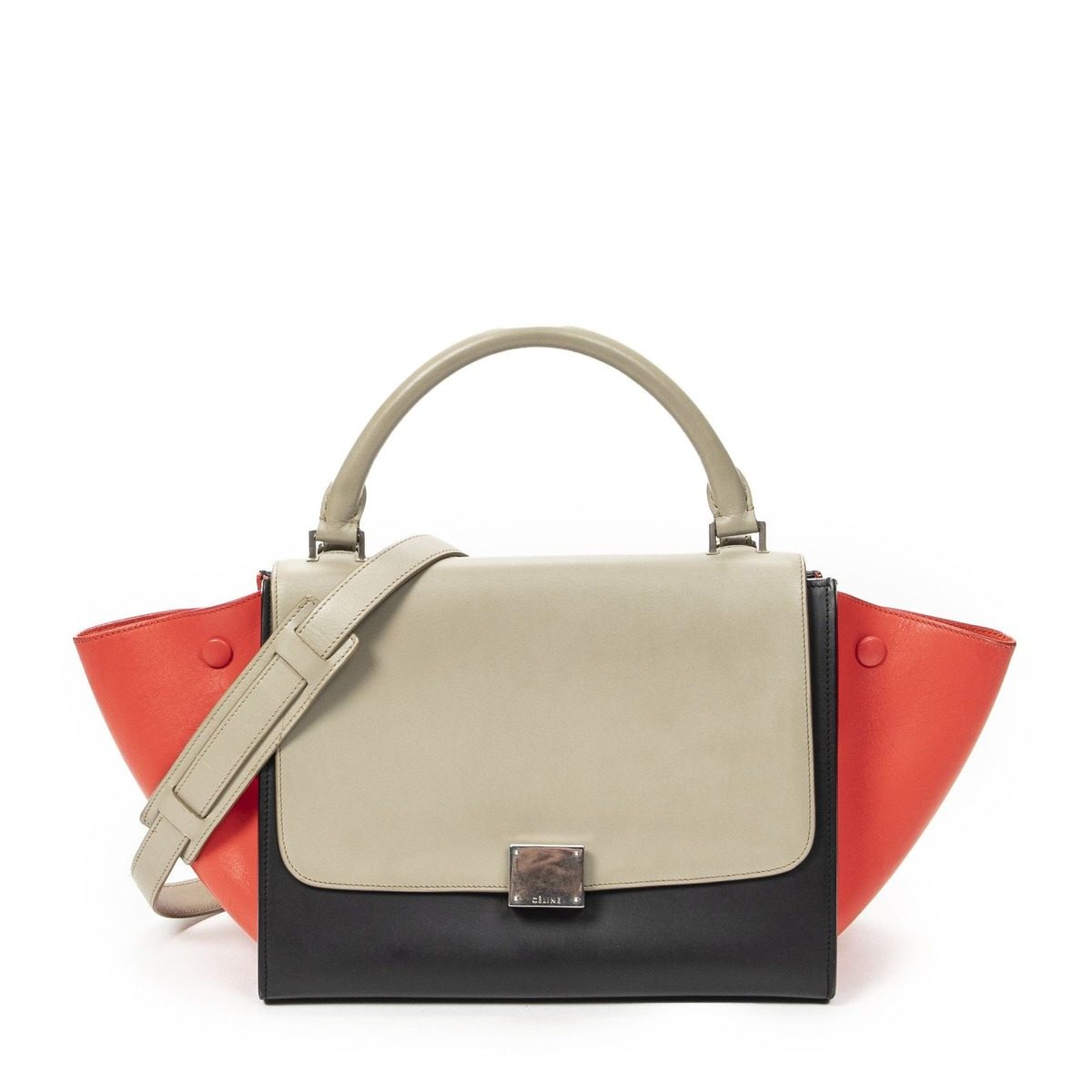 Celine Small Tricolor Trapeze Black Red Calfskin Leather Messenger Bag