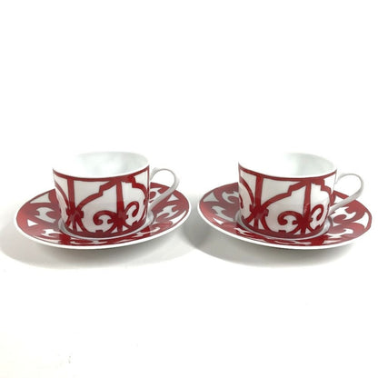 Hermes Teacup Cup & Saucer Set of 2 Pair Pottery White Shoulder Bag X Red