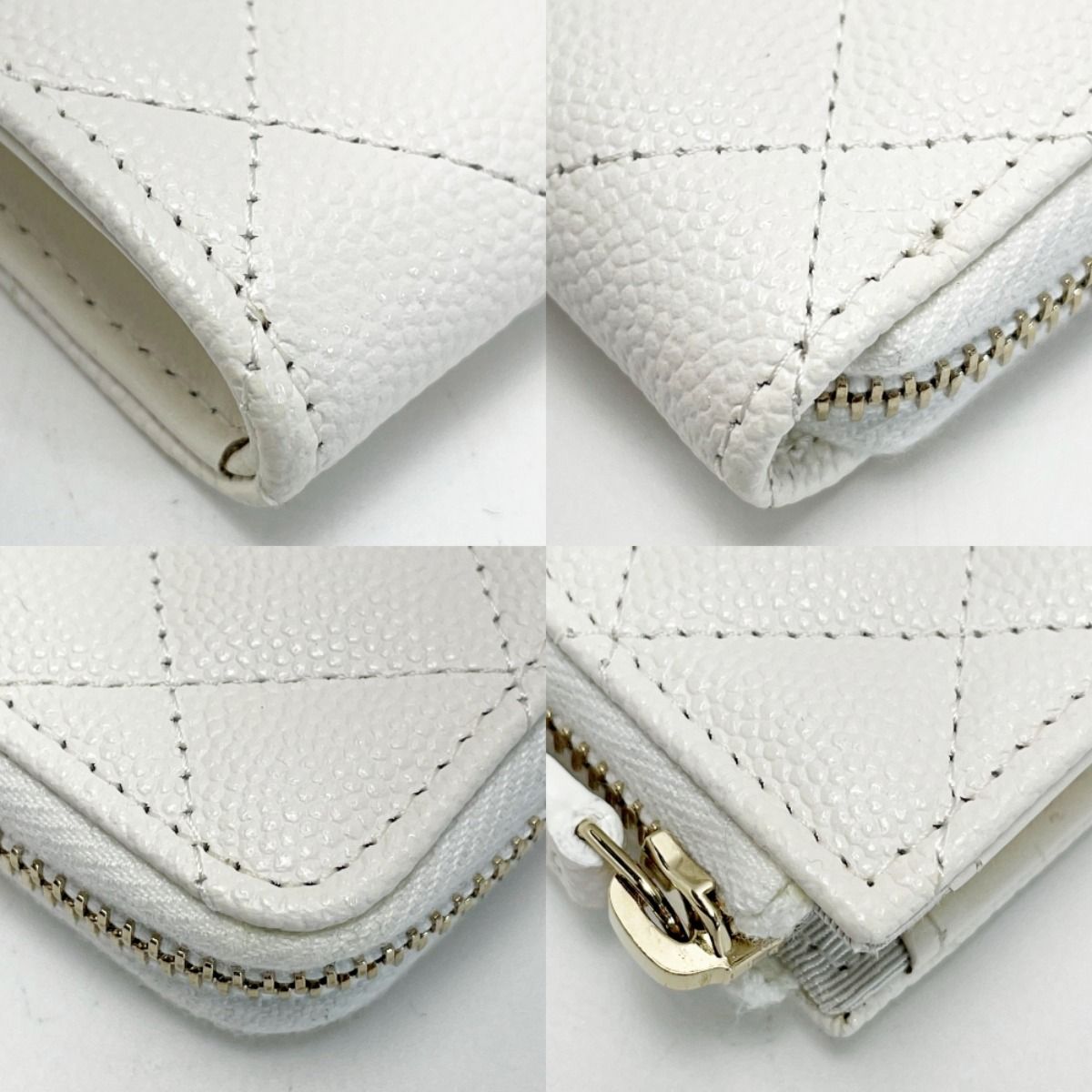 Chanel Matelasse Ap0221 White Coco Mark Coin Case Key Case Caviar Skin Gold