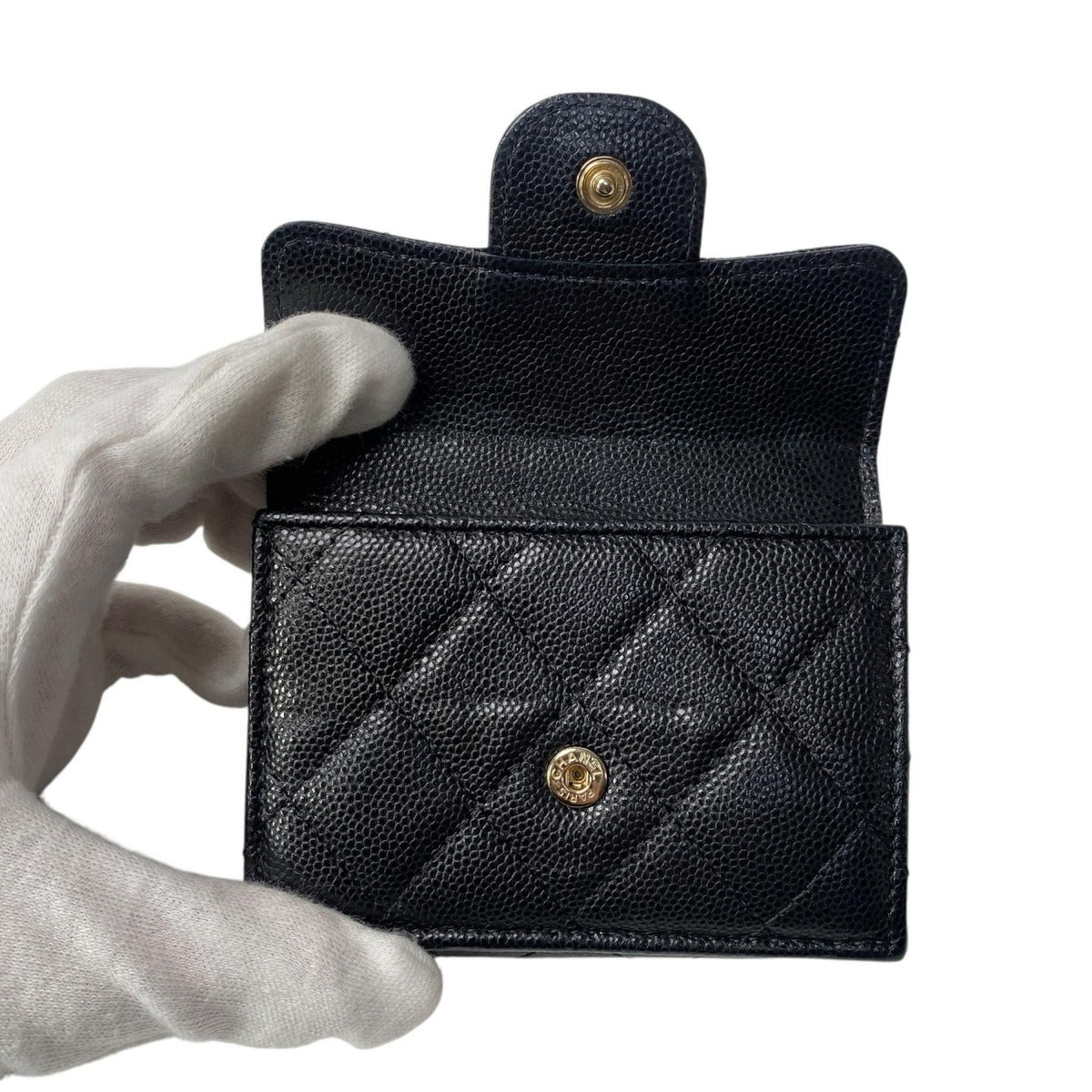Chanel CC Logo Caviar Leather Trifold Wallet — view 6